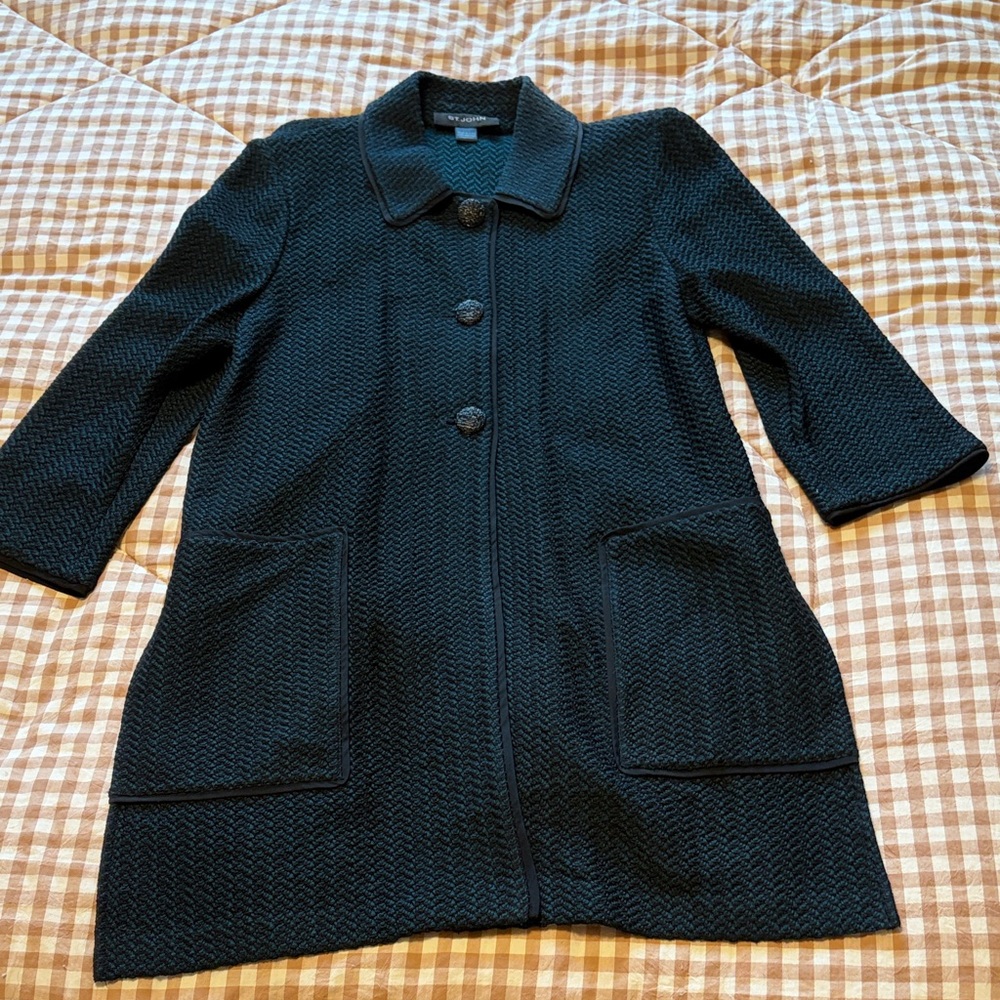 St. John Collection Black Textured Trench Coat